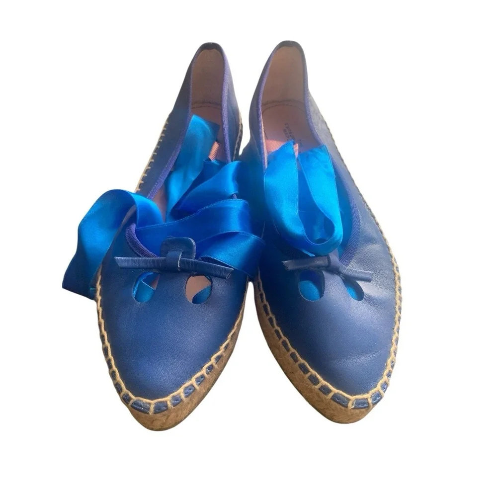 Marc Jacobs Mouse Espadrille Flats Womens 36 Blue Like New Satin Spain Ankle Tie